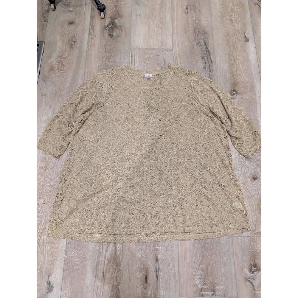 LOGO Lori Goldstein Zola Lace Layering Tunic Top 4X Toffee Sheer Plus Size Boho